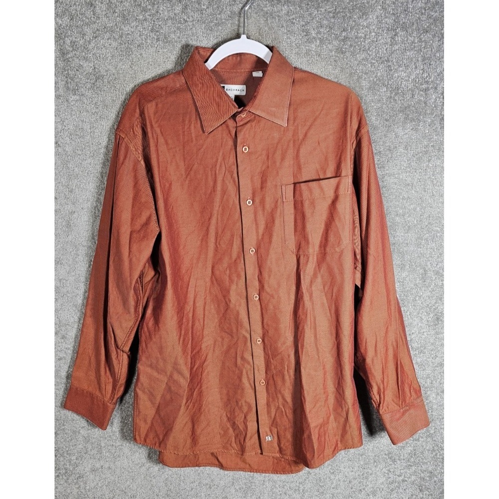 Bachrach Button Up Shirt Mens Size 17 34/35 Orange-Red Cotton Pocket Long Sleeve